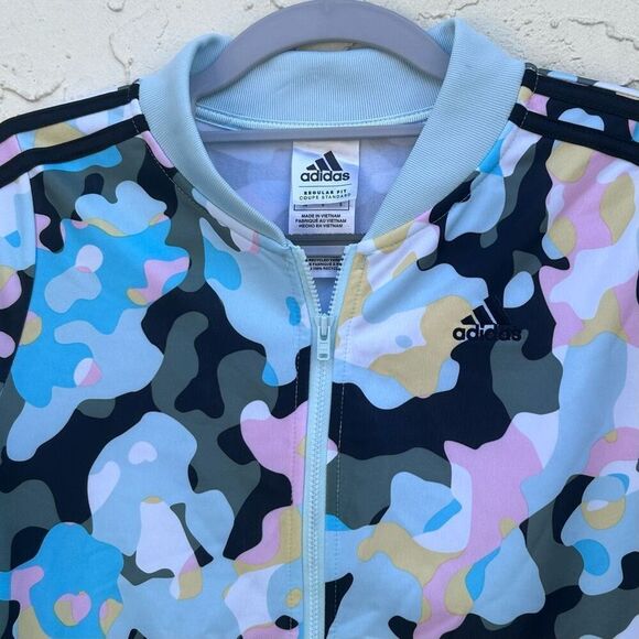 NWT Adidas Tricot Bomber Jacket Girl's Size 14/Large Multicolor Camo Long Sleeve - Picture 3 of 11